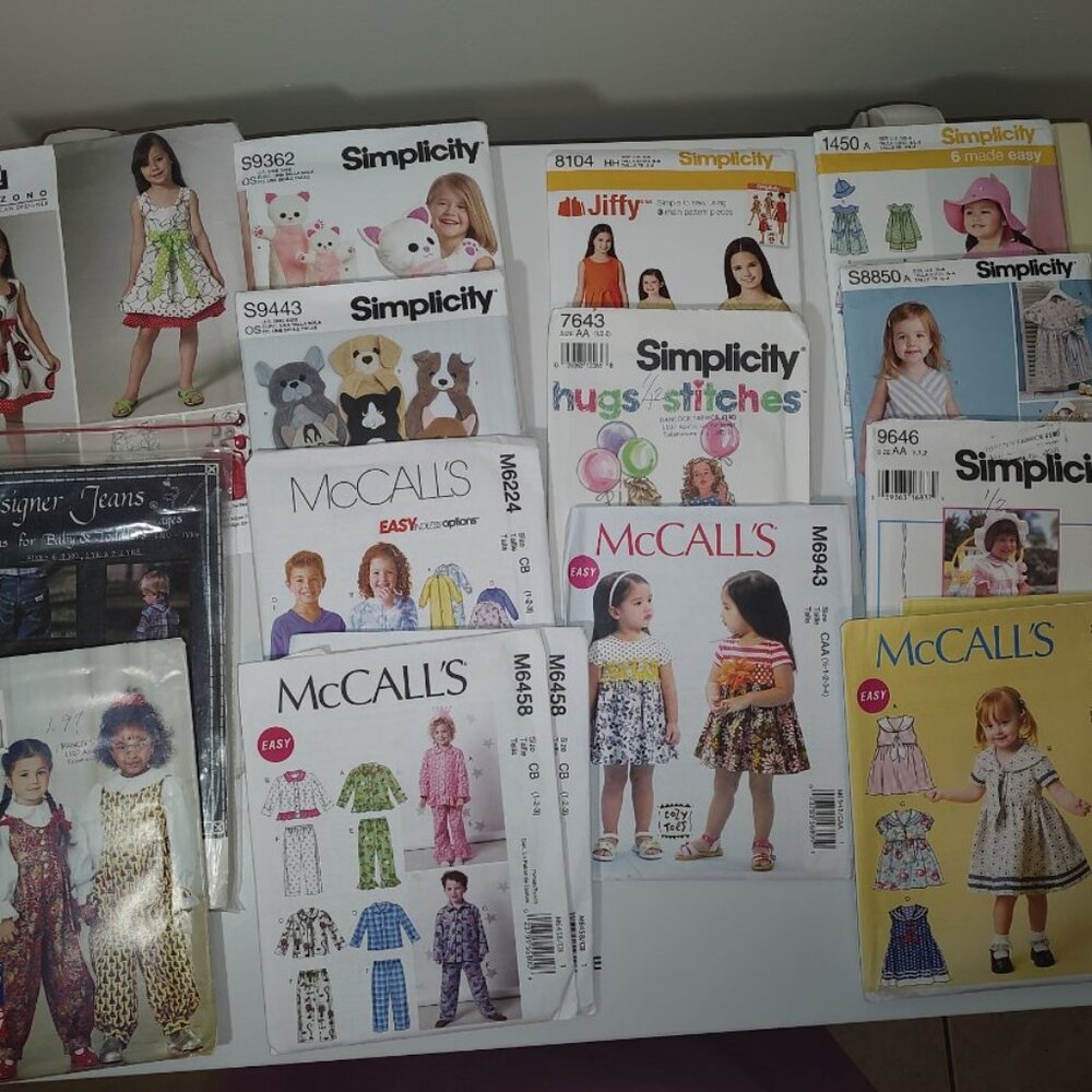 Lot of 16 Mixed Brand Uncut Kid's Sewing Patterns:Vogue,Simplicity,McCall
